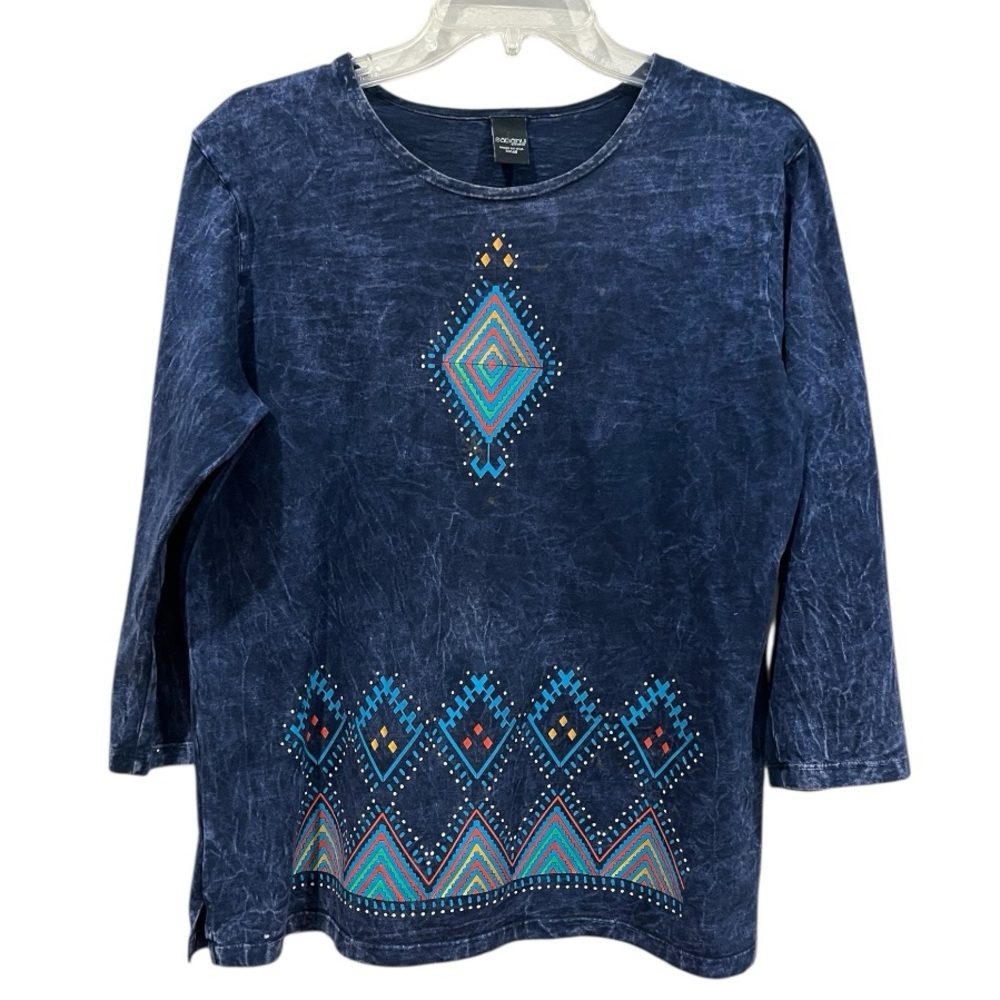Sabaku Art to Wear Navy blue southwestern geometric top size small